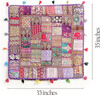 THE ART BOX Cotton Patchwork Vintage Boho Embroidered Floor Pillows & Cushion Cover Dog Pouf Seating Pouf Meditation Pillow Pet Bedding Cat Bed Boho Home Décor (35x35 Inches, Cover Only)