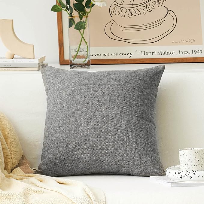 Home Brilliant Dark Gray Pillow Covers Textured Linen Throw Cushion Covers for Couch Bench Sofa, 20x20(50cm), Dark Grey