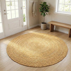Jute Area Rug 5' Round Natural Jute Rug with Non-Slip Backing, Low-Profile Farmhouse Rug for Living Room, Bedroom or Entry, Eco-Friendly Boho Decor, Non-Shed for High-Traffic Door Mat