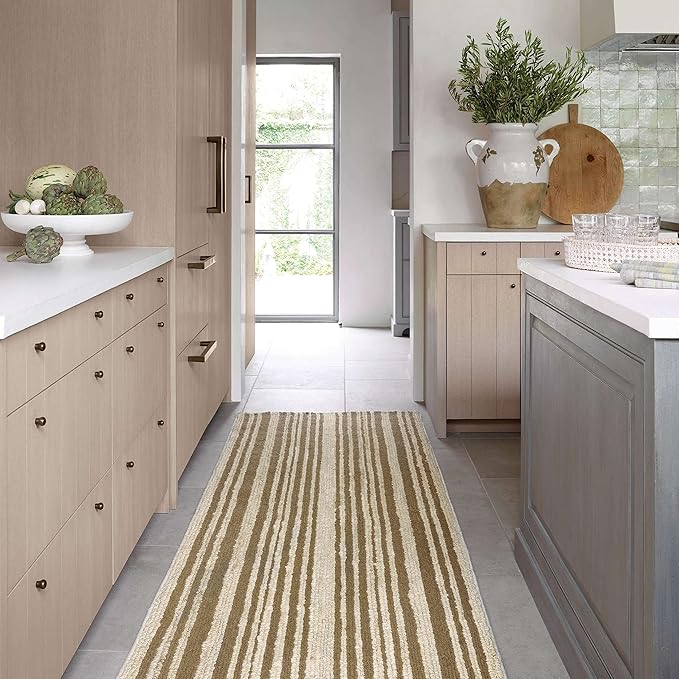 Dash and Albert Calder Stripe Kelp Handwoven Jute Rug, 9 X 12 Feet, Green Stripe Pattern