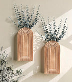 DREAMLOOM 2 Pack Wooden Wall Vases with Eucalyptus Artificial Plants, Wall Hanging Planters Boho Modern Farmhouse Indoor for Narrow Spaces Entryway Bathroom Home Office Decoration, Black