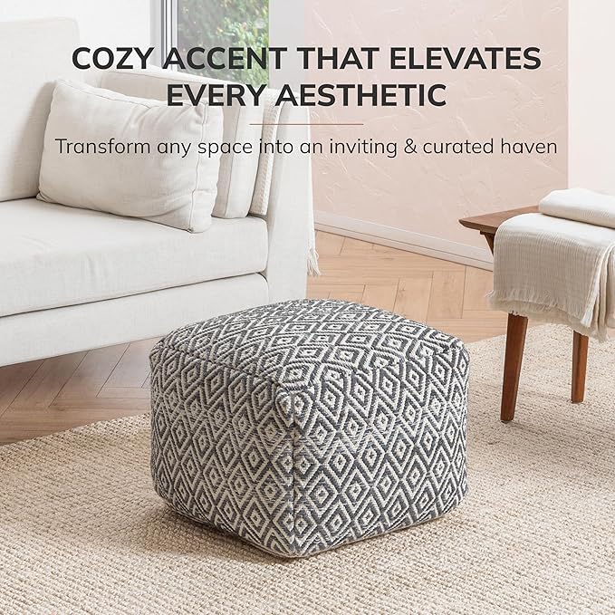 Anji Mountain Pouf Ottoman Foot Rest, Handmade Ottoman Pouf, Comfortable Foot Stool, Decorative Floor Seating for Living Room Decor, Bedroom & Home Décor Accent - Charcoal