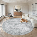 9x9 Grey Round Rug 9ft Living Room Circle Rug Vintage Round Area Rug Non Slip Indoor Carpet for Apartment