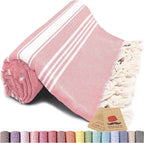 Bazaar Anatolia Turkish Beach Towel – 100% Cotton, Quick Dry, Sand Free Towel for Bathroom, Camping, Travel, Peach – Oversized 71x39 Inches – Stripe Coral