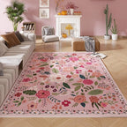Rugcomf Area Rugs 8x10 Rug for Living Room Clearance Washable Boho Area Rug Non Slip Floral Vintage Low Pile Large Rug for Living Room, Bedroom, Farmhouse, Dining Room, Kids Playroom(Pink)