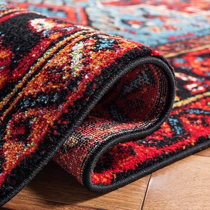 SAFAVIEH Vintage Hamadan Collection Accent Rug - 2'7" x 5', Red & Light Blue, Traditional Persian Design, Non-Shedding & Easy to Clean, Ideal for Front Door, Kitchen, Entryway, Foyer (VTH211Q)
