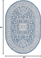 Rugs.com Outdoor Aztec Collection Rug – 5' x 8' Oval Blue Flatweave Rug Perfect for Living Rooms, Large Dining Rooms, Open Floorplans