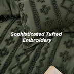 Bedsure Tufted Boho Comforter Set Oversized King - Olive Green Boho Bed Set, GentleSoft™ 3 Pieces Farmhouse Shabby Chic Embroidery Bedding, Gifts for Woman, Soft Jacquard Comforter for All Seasons