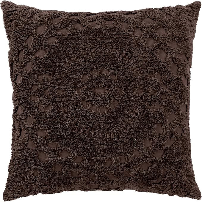 Better Trends Rio Collection is Super Soft and Light Weight in Floral Design 100% Cotton Tufted Unique Luxurious Machine Washable Tumble Dry, Euro Sham, Chocolate