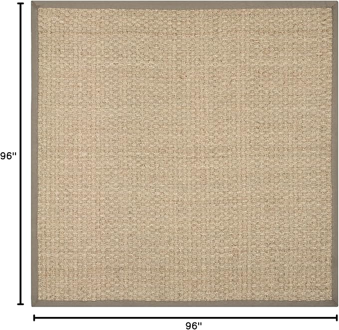 SAFAVIEH Area Rug 8' Square - Natural Fiber Collection - Natural & Grey, Seagrass, Basketweave Pattern with Border (NF114P)