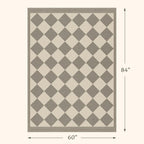 Beige Gray Checkered 5x7 Easy Jute Indoor Outdoor Area Rug for Living Room Backyard Porch, Washable Non Slip Dining Room & Bedroom Carpet, Diamond Pattern Modern Farmhouse Outdoor Patio Rug