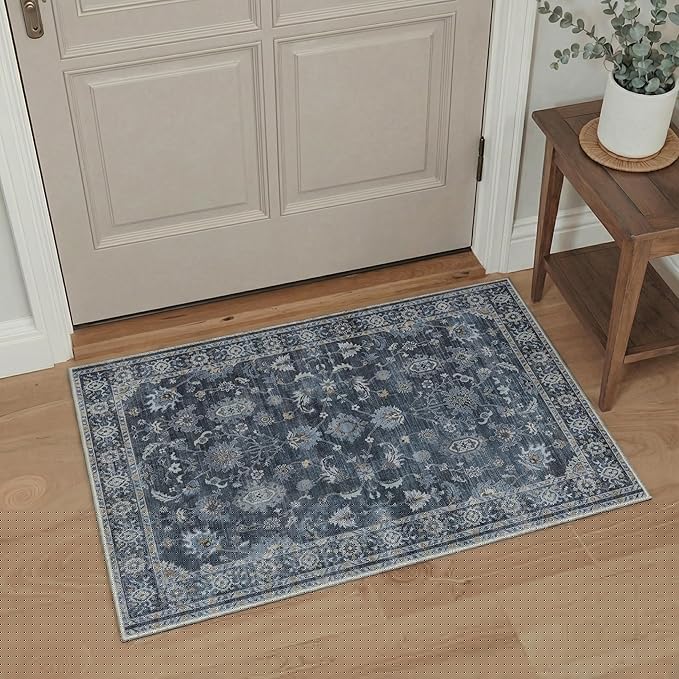 GENIMO Runner Rug 2x6 Non Slip Machine Washable Vintage Hallway Runner Rug, Low Pile Lightweight Rugs for Entryway, Hallway, Kitchen and Corridor, Distressed Navy Blue