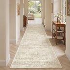 Washable Runner Rug, 2'6" x 8' Non-Slip Kitchen Vintage Foldable Hallway Runners for Entryway, Laundry, Bedroom, Beige