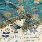 Boho Throw Blanket, 100% Cotton Ultra Soft Luxury Fall Throw Rustic Quilt, 50"x60" Floral Printed Farmhouse Decor Bed Summer Blankets, All Season Rustic Reversible Bohemian Throw for Bed