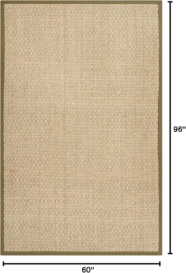 SAFAVIEH Area Rug 5x8 - Natural Fiber Collection - Natural & Olive Green, Seagrass, Basketweave Pattern with Border (NF114G)