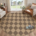 Checkered Round Rugs 6ft, Outdoor Patio Easy Jute Rug Indoor Outdoor Circle Carpet, Farmhouse Nature Non Shedding Non Slip Washable Brown Carpet for Living Room Entry Deck