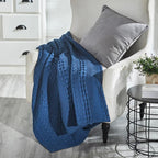 VHC Brands 100% Cotton Waffle Weave Navy Blue Throw 50x60, Decorative Cotton Throw Blanket, Boho Farmhouse Bedroom, Living Room Decor for Bed, Couch, or Sofa