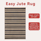 Tangsoo Stripe Easy Jute Rug,Ultra Thin 2x3 Outdoor Rug for Entryway,Non-Slip Washable Small Rug Modern Front Door Mat Throw Carpet for Kitchen Bedroom Porch Doorway