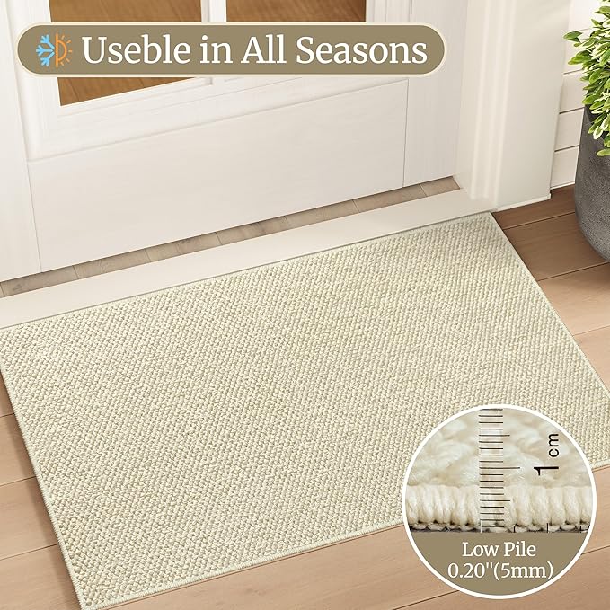Faux Jute Non-Slip Area Rug, 8x10 Washable Pet-Friendly Floor Mat for Living Room, Bedroom, Entryway, Machine Woven Durable Scratch Resistant Carpet, Cream Beige