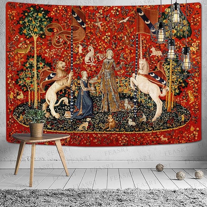 FEASRT Medieval Lady Tapestry Maiden and Unicorn, Large 93x71 Inches Soft Flannelette, for Bedroom Living Room Apartment Dorm