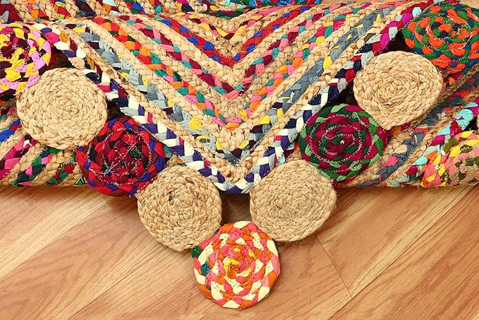 Runner Area Rug - 2.6x4 Feet Multicolor Cape Code Chindi Cotton Jute Rug Geometric Kilim Rug Indoor Outdoor Use Carpet Flatweave Rugs for Bedroom Bedside Runner Kitchen Hallway & Stair