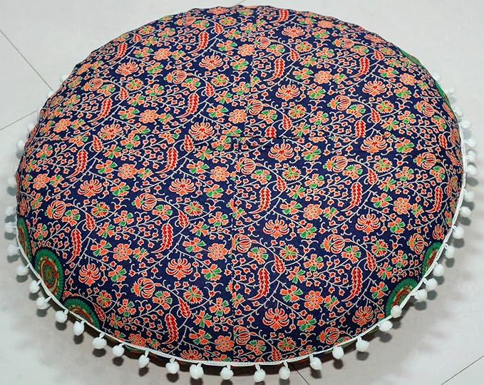 Large Round seat Floor Cushion Chair Ottoman Cover Pouf Pillow Meditation Floor Cushions for Adults Seating pouffe Ottoman Throw Covers Craft Room Furniture for Sitting Cover 22 Inches (Multi Nap)