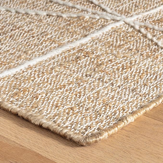 Dash & Albert Judson Natural/Ivory Handwoven Jute Rug, 9.5 X 13.5 Feet, Ivory Graphic Pattern