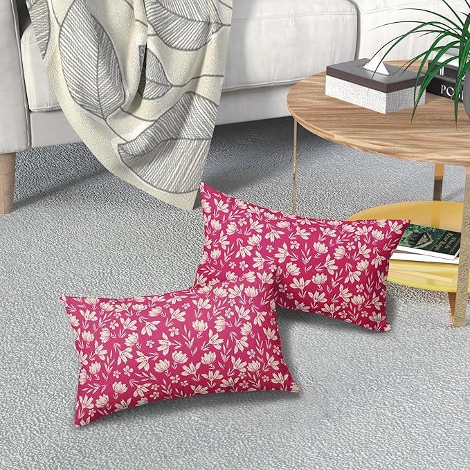 Hot Pink Pillow Covers 12x20 Set of 2 Vintage Floral Rustic Old Style Cute Flower Print Rectangle Decorative Outdoor Pillowcases Seasonal Farmhouse Throw Cushion Case Couch Sofa Bed Decor