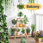 Bamboo Plant Stand - Indoor/Outdoor 3 Tier Plant Ladder, 8 Potted Flower Holder, Natural