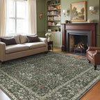 GENIMO 6x9 Washable Area Rug, Non-Slip Vintage Boho Floral Carpet, Soft Low-Pile Thin Living Room Rug for Bedroom, Dining Room, Nursery, Black