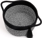 Small Gift Basket Empty to Fill – SweetMemo Mini Cute Woven Rope Organizer Baskets for Gifting, Baby Shower, Desk, Bathroom, Toys – Decorative Soft Bin with Gift Bag & Ribbon – Black Gray
