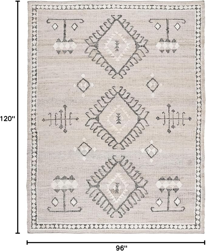 SAFAVIEH Area Rug 8x10 - Kilim Collection - Large - Grey & Black, Handmade Flat Weave Jute, Ideal for Living Room, Bedroom, Office, Dining Space (KLM762F)