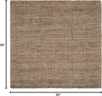 SAFAVIEH Area Rug 8' Square - Natural Fiber Collection - Natural & Grey, Handmade Jute, Farmhouse Style, Chunky Textured Thick Pile (NF447M)