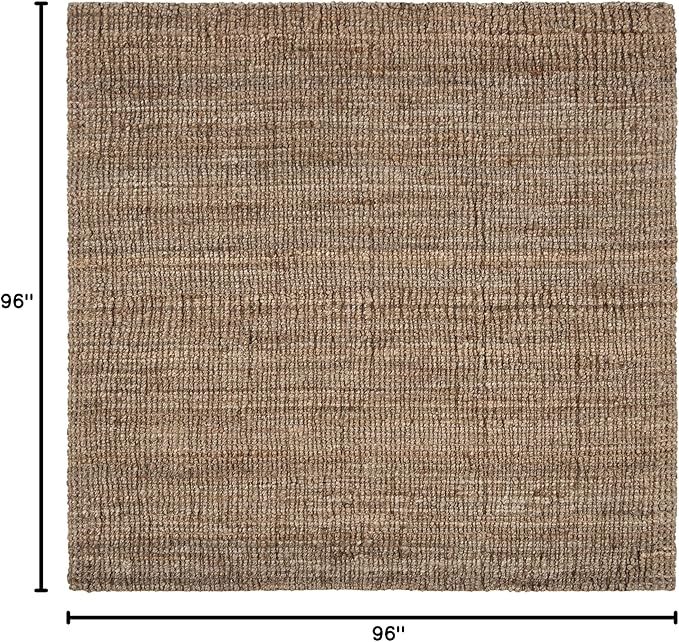 SAFAVIEH Area Rug 8' Square - Natural Fiber Collection - Natural & Grey, Handmade Jute, Farmhouse Style, Chunky Textured Thick Pile (NF447M)