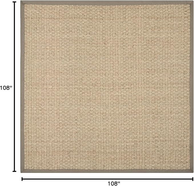 SAFAVIEH Area Rug 9' Square - Natural Fiber Collection - Natural & Grey, Seagrass, Basketweave Pattern with Border (NF114P)