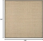 SAFAVIEH Area Rug 9' Square - Natural Fiber Collection - Natural & Grey, Seagrass, Basketweave Pattern with Border (NF114P)