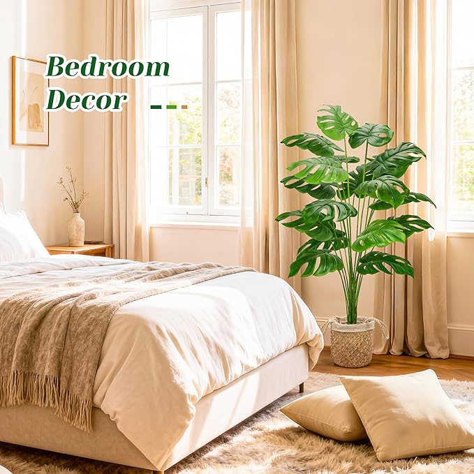 Der Rose 44" Tall Fake Plants with Straight-Woven Basket Large Artificial Monstera Plants Indoor, Easy Assembly Faux Tree for Living Room Bedroom Home Apartment Outdoor Decor
