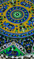 Round Mandala Floor Pillow Cover Seating Cushion Throw Cover Ottoman Pouf Cover Pom Pom Pillow Cases Hippie Decorative Bohemian Boho Indian 22 Inches (Green Blue)