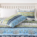 HORIMOTE HOME Boho Style Queen Quilt Set Green Bohemian Floral Strip Quilt Beddding Set, Soft and Lightweight Bedspread for All Season, Full Size Bed Coverlet with 2 Matching Pillow Shams (3 Pieces)