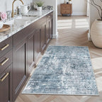 3x4 Rug, Small Area Rug for Kitchen, Entryway, Machine Washable Non-Slip Throw Rug, Vintage Carpet for Nursery Coffee Table Blue/Grey