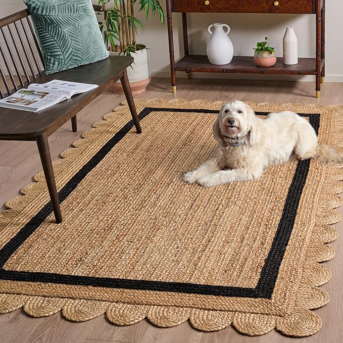 SAFAVIEH Area Rug 5x8 - Natural Fiber Collection - Natural & Black, Handmade Jute, Ideal for Living Room, Bedroom, Dining Space (NF896Z)