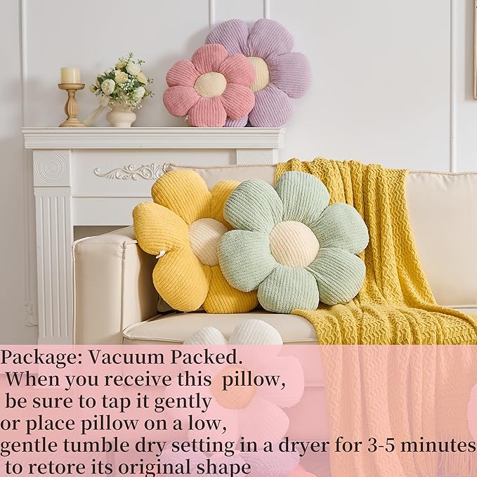 Flower Pillow, Cute Daisy Pillow Ivory Floor Throw Pillow Cushion Seating 15.75" Floor Home Decorative Pillows