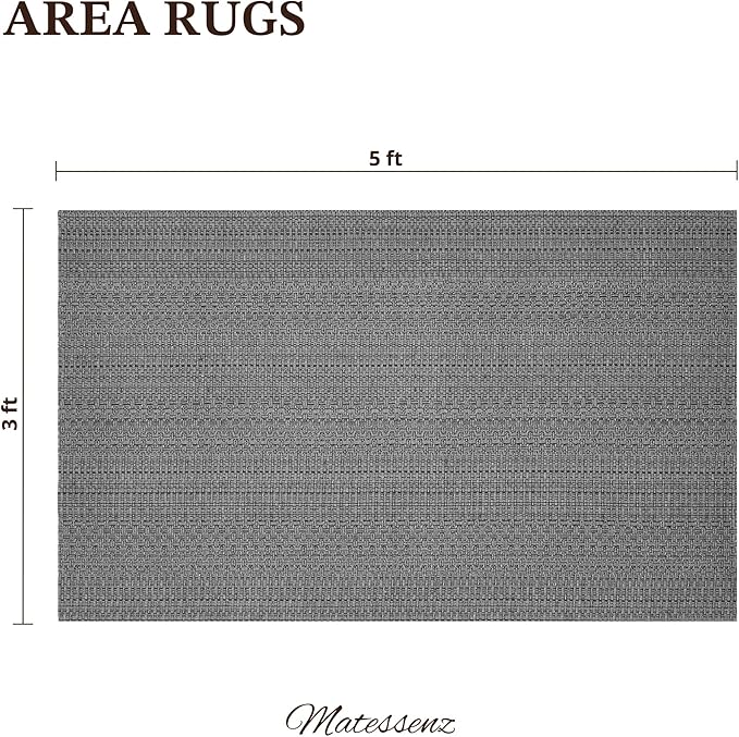 3x5 ft Area Rug - Machine Washable Non-Slip Boho Rug for Living Room, Woven Rug for Bedroom, Dining Room, Home Office - Soft, Lightweight, Stain-Resistant, Soundproof - Grey