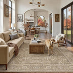 6x9 Area Rug Brown Washable Vintage Carpet Living Room Bedroom Large Non Slip Stain Soft Resistant Low Pile Thin Boho Accent Indoor Throw Rug for Dining Room Office