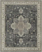 GENIMO 8x10 Area Rugs for Living Room, Machine Washable Rug, Non Slip Indoor Vintage Rug, Low Pile Lightweight Chenille Print Carpet for Bedroom Dining Room Home Office, Muted Charcoal Beige