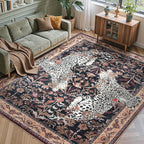 Moynesa Leopard Washable Area Rugs 8x10, Large Boho Rugs for Living Room, Vintage Non Slip Dining Room Rugs for Under Table, Ultra Thin Soft Floor Carpet for Office Bedroom, Puce Red
