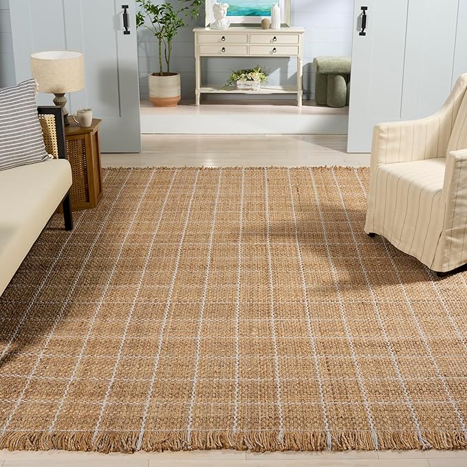 SAFAVIEH Area Rug 8x10 - Natural Fiber Collection - Large - Natural & Bleach, Handmade Jute, Ideal for Living Room, Bedroom, Dining Space (NF602B)