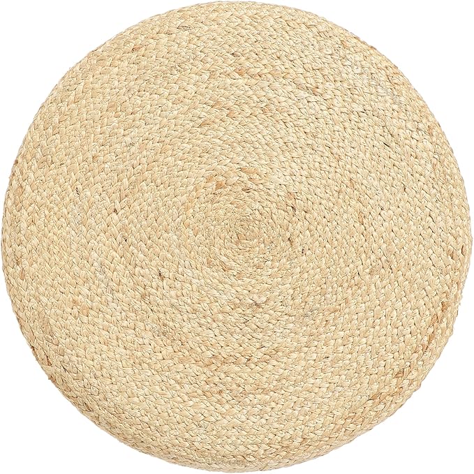 REDEARTH · Cylindrical Pouf Foot Stool Ottoman - Jute Braided Pouffe Poof Accent Sitting Footrest for Living Room, Bedroom, Nursery, Patio, Lounge & Other Rooms (Natural Gray, 18"X18"X14")