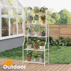 5-Tier Corner Plant Stand, Metal Black Flower Pot Rack, Indoor Outdoor Heavy Duty Shelf (Cream, 5 Tier)