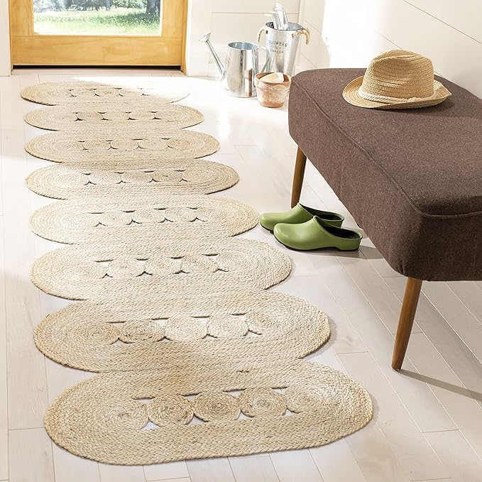 SAFAVIEH Natural Fiber Collection Runner Rug - 2'3" x 10', Ivory, Handmade Farmhouse Braided Woven Jute, Ideal for High Traffic Areas in Living Room, Bedroom (NF365A)